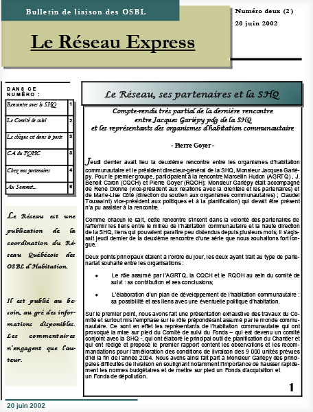 Bulletin Le Réseau – no. 2