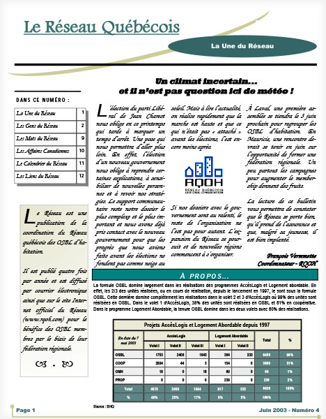 Bulletin Le réseau no. 4 - Été 2003
