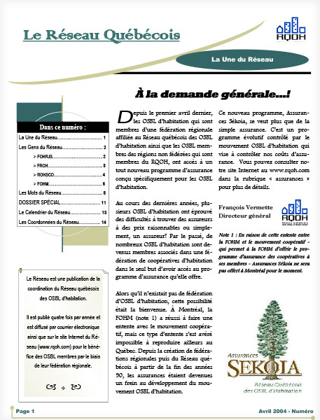 Bulletin Le réseau no. 7 - Printemps 2004