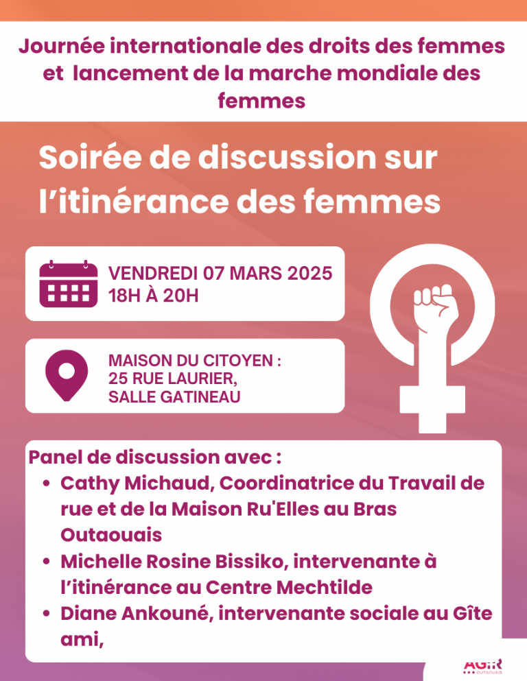 Visuel de la soirée de discussion sur l'itinérance des femmes